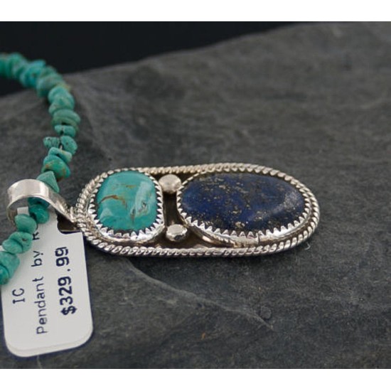 Handmade Certified Authentic Navajo .925 Sterling Silver Natural LAPIS and Turquoise Native American Necklace 390652383922 Handmade Certified Authentic Navajo .925 Sterling Silver Natural LAPIS and Turquoise Native American Necklace 390652383922