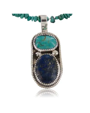 Handmade Certified Authentic Navajo .925 Sterling Silver Natural LAPIS and Turquoise Native American Necklace 390652383922