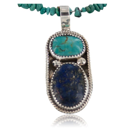 Handmade Certified Authentic Navajo .925 Sterling Silver Natural LAPIS and Turquoise Native American Necklace 390652383922 Handmade Certified Authentic Navajo .925 Sterling Silver Natural LAPIS and Turquoise Native American Necklace 390652383922