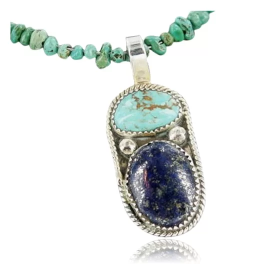 Handmade Certified Authentic Navajo .925 Sterling Silver Natural Lapis and Turquoise Native American Necklace 390661164694 Handmade Certified Authentic Navajo .925 Sterling Silver Natural Lapis and Turquoise Native American Necklace 390661164694