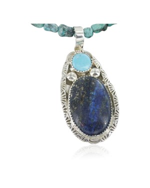Handmade Certified Authentic Navajo .925 Sterling Silver Natural Lapis and Turquoise Native American Necklace 390677587361