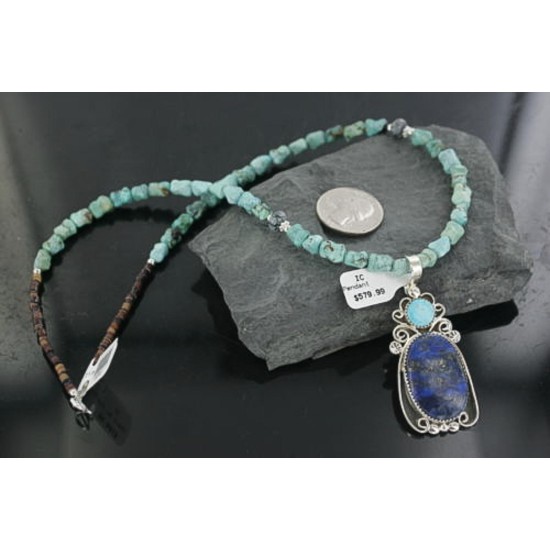 Handmade Certified Authentic Navajo .925 Sterling Silver Natural Lapis and Turquoise Native American Necklace 390677878198 Handmade Certified Authentic Navajo .925 Sterling Silver Natural Lapis and Turquoise Native American Necklace 390677878198