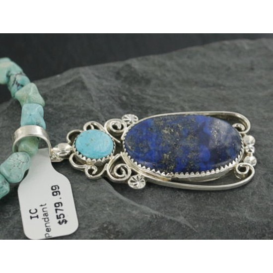 Handmade Certified Authentic Navajo .925 Sterling Silver Natural Lapis and Turquoise Native American Necklace 390677878198 Handmade Certified Authentic Navajo .925 Sterling Silver Natural Lapis and Turquoise Native American Necklace 390677878198