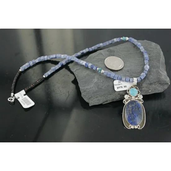 Handmade Certified Authentic Navajo .925 Sterling Silver Natural Lapis and Turquoise Native American Necklace 390679797429 Handmade Certified Authentic Navajo .925 Sterling Silver Natural Lapis and Turquoise Native American Necklace 390679797429