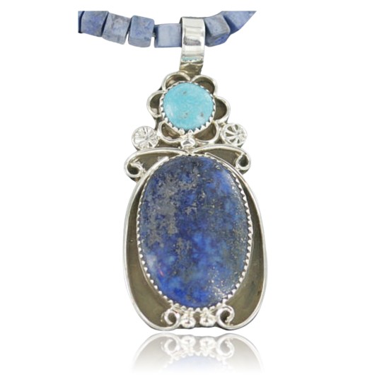 Handmade Certified Authentic Navajo .925 Sterling Silver Natural Lapis and Turquoise Native American Necklace 390679797429