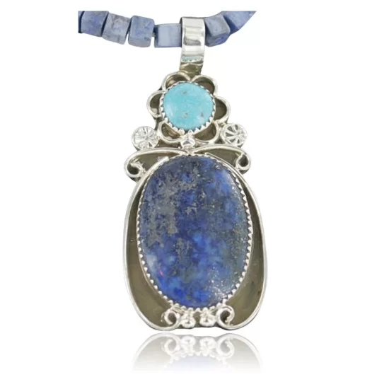 Handmade Certified Authentic Navajo .925 Sterling Silver Natural Lapis and Turquoise Native American Necklace 390679797429 Handmade Certified Authentic Navajo .925 Sterling Silver Natural Lapis and Turquoise Native American Necklace 390679797429