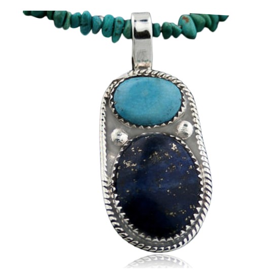 Handmade Certified Authentic Navajo .925 Sterling Silver Natural LAPIS and Turquoise Native American Necklace & Pendant 370881781300
