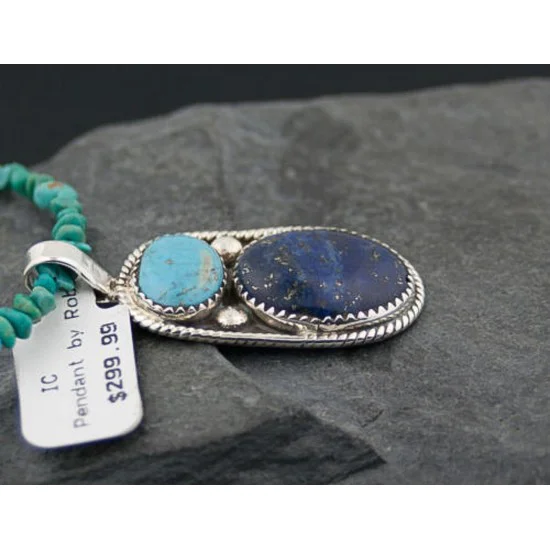 Handmade Certified Authentic Navajo .925 Sterling Silver Natural LAPIS and Turquoise Native American Necklace & Pendant 370881781300 Handmade Certified Authentic Navajo .925 Sterling Silver Natural LAPIS and Turquoise Native American Necklace & Pendant 370881781300