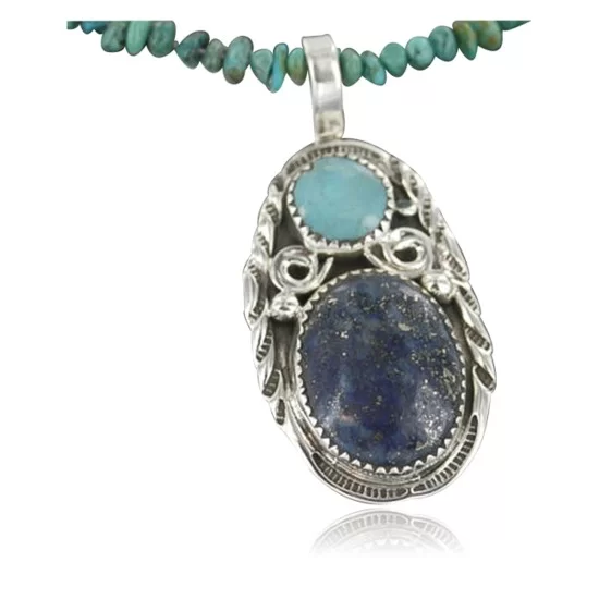 Handmade Certified Authentic Navajo .925 Sterling Silver Natural Lapis and Turquoise Native American Necklace & Pendant 370897223728 Handmade Certified Authentic Navajo .925 Sterling Silver Natural Lapis and Turquoise Native American Necklace & Pendant 370897223728