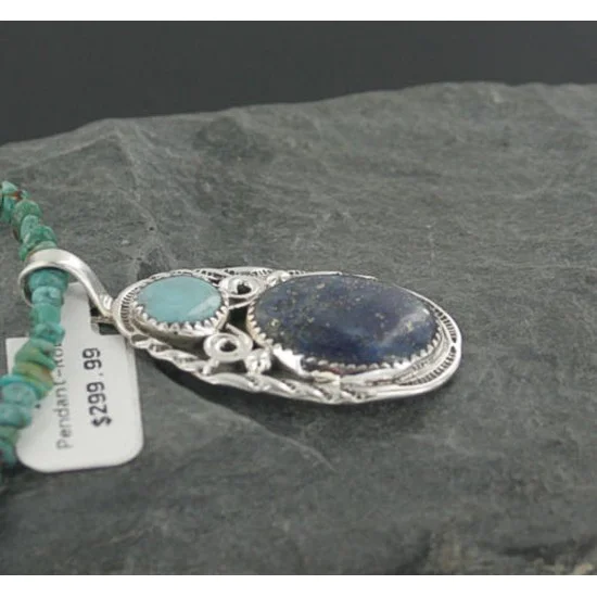 Handmade Certified Authentic Navajo .925 Sterling Silver Natural Lapis and Turquoise Native American Necklace & Pendant 370897223728 Handmade Certified Authentic Navajo .925 Sterling Silver Natural Lapis and Turquoise Native American Necklace & Pendant 370897223728