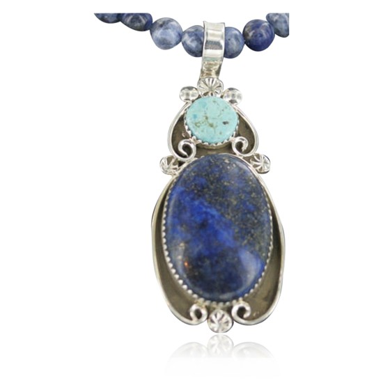 Handmade Certified Authentic Navajo .925 Sterling Silver Natural Lapis and Turquoise Native American Necklace & Pendant 370923364488 Handmade Certified Authentic Navajo .925 Sterling Silver Natural Lapis and Turquoise Native American Necklace & Pendant 370923364488