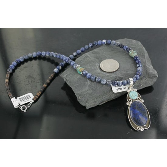 Handmade Certified Authentic Navajo .925 Sterling Silver Natural Lapis and Turquoise Native American Necklace & Pendant 370923364488 Handmade Certified Authentic Navajo .925 Sterling Silver Natural Lapis and Turquoise Native American Necklace & Pendant 370923364488