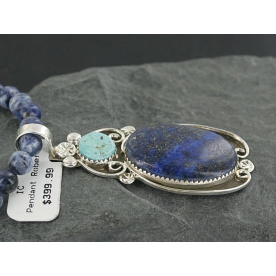 Handmade Certified Authentic Navajo .925 Sterling Silver Natural Lapis and Turquoise Native American Necklace & Pendant 370923364488 Handmade Certified Authentic Navajo .925 Sterling Silver Natural Lapis and Turquoise Native American Necklace & Pendant 370923364488