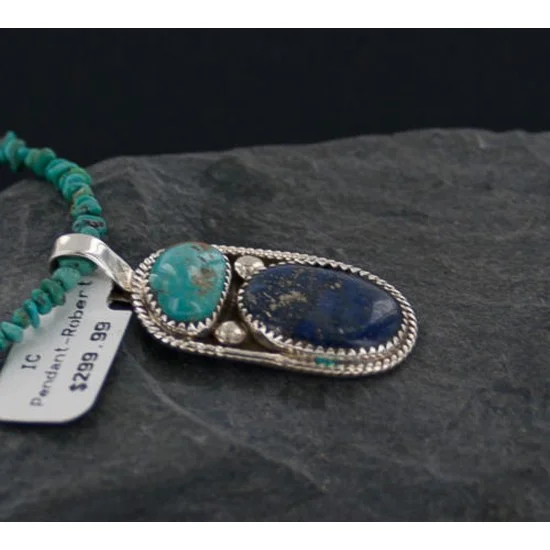 Handmade Certified Authentic Navajo .925 Sterling Silver Natural Lapis and Turquoise Native American Necklace & Pendant 390651297460 Handmade Certified Authentic Navajo .925 Sterling Silver Natural Lapis and Turquoise Native American Necklace & Pendant 390651297460