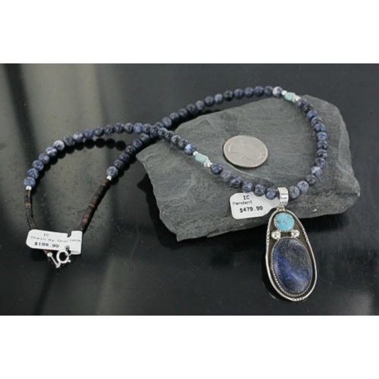 Handmade Certified Authentic Navajo .925 Sterling Silver Natural Lapis and Turquoise Native American Necklace & Pendant 390679478582 Handmade Certified Authentic Navajo .925 Sterling Silver Natural Lapis and Turquoise Native American Necklace & Pendant 390679478582