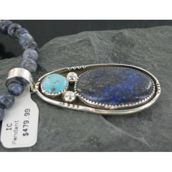 Handmade Certified Authentic Navajo .925 Sterling Silver Natural Lapis and Turquoise Native American Necklace & Pendant 390679478582 Handmade Certified Authentic Navajo .925 Sterling Silver Natural Lapis and Turquoise Native American Necklace & Pendant 390679478582