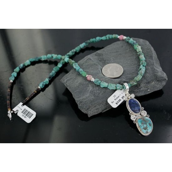 Handmade Certified Authentic Navajo .925 Sterling Silver Natural Lapis, Pink Japer and Turquoise Native American Necklace & Pendant 370913551639 Handmade Certified Authentic Navajo .925 Sterling Silver Natural Lapis, Pink Japer and Turquoise Native American Necklace & Pendant 370913551639