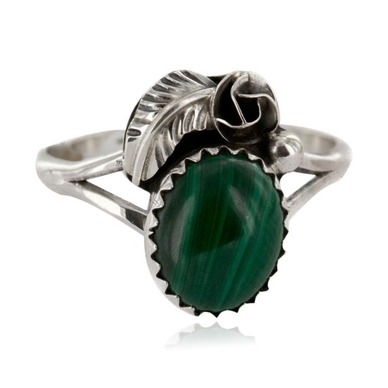 Handmade Certified Authentic Navajo .925 Sterling Silver Natural Malachite Native American Ring Size 8 26203-3