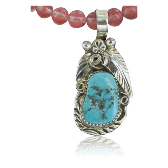 Handmade Certified Authentic Navajo .925 Sterling Silver Natural Pink Quartz & Turquoise Native American Necklace & Leaf Pendant 390670606590 Handmade Certified Authentic Navajo .925 Sterling Silver Natural Pink Quartz & Turquoise Native American Necklace & Leaf Pendant 390670606590
