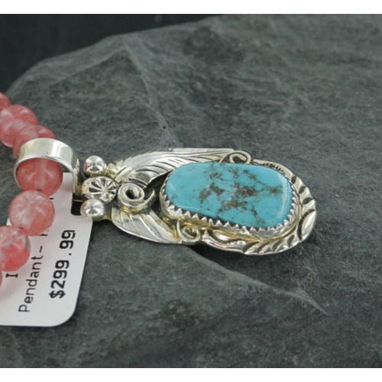 Handmade Certified Authentic Navajo .925 Sterling Silver Natural Pink Quartz & Turquoise Native American Necklace & Leaf Pendant 390670606590 Handmade Certified Authentic Navajo .925 Sterling Silver Natural Pink Quartz & Turquoise Native American Necklace & Leaf Pendant 390670606590