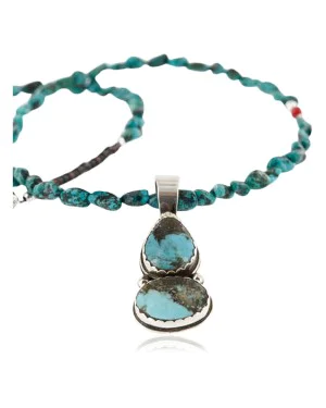 Handmade Certified Authentic Navajo .925 Sterling Silver Natural SPIDER WEB Turquoise Native American Necklace 370993141808