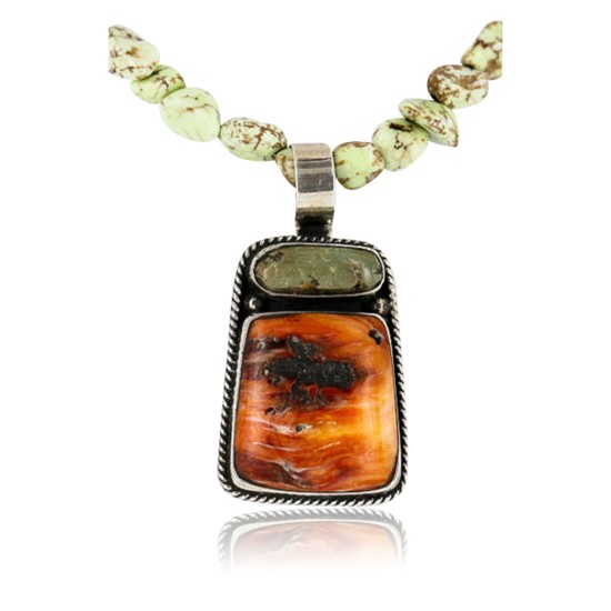 Handmade Authentic Navajo .925 Sterling Silver Turquoise and Spiny Oyster Necklace 371058163139 Handmade Authentic Navajo .925 Sterling Silver Turquoise and Spiny Oyster Necklace 371058163139