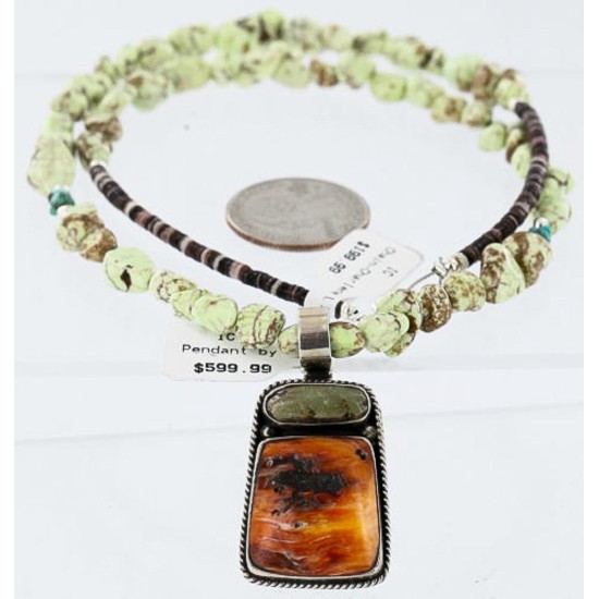 Handmade Authentic Navajo .925 Sterling Silver Turquoise and Spiny Oyster Necklace 371058163139 Handmade Authentic Navajo .925 Sterling Silver Turquoise and Spiny Oyster Necklace 371058163139