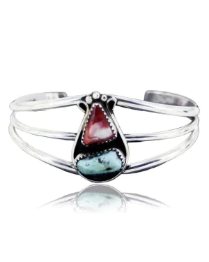 Handmade Certified Authentic Navajo .925 Sterling Silver Natural Spiny Oyster and Turquoise Native American Bracelet 390717635517