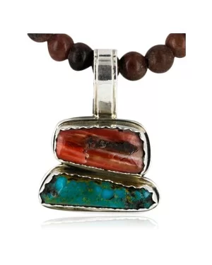 Handmade Certified Authentic Navajo .925 Sterling Silver Natural Spiny Oyster And Turquoise Native American Necklace 15926