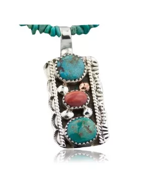 Handmade Certified Authentic Navajo .925 Sterling Silver Natural Spiny Oyster and Turquoise Native American Necklace 370883850874