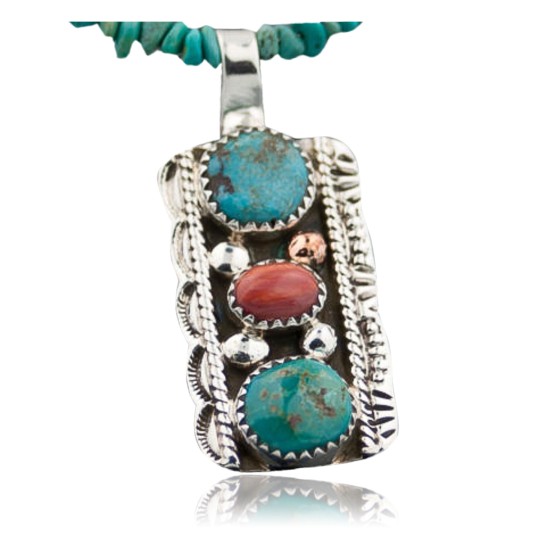 Handmade Certified Authentic Navajo .925 Sterling Silver Natural Spiny Oyster and Turquoise Native American Necklace 370883850874