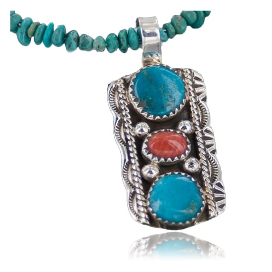 Handmade Navajo .925 Sterling Silver Turquoise and Spiny Oyster Necklace 370888410381 Handmade Navajo .925 Sterling Silver Turquoise and Spiny Oyster Necklace 370888410381