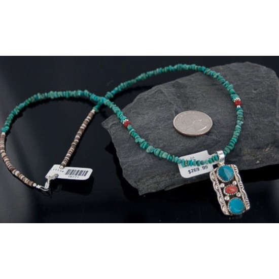 Handmade Navajo .925 Sterling Silver Turquoise and Spiny Oyster Necklace 370888410381 Handmade Navajo .925 Sterling Silver Turquoise and Spiny Oyster Necklace 370888410381