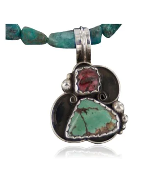 Handmade Certified Authentic Navajo .925 Sterling Silver Natural Spiny Oyster and Turquoise Native American Necklace 370889480800