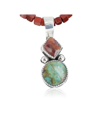 Handmade Certified Authentic Navajo .925 Sterling Silver Natural Spiny Oyster and Turquoise Native American Necklace 370907970307