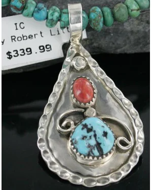 Handmade Certified Authentic Navajo .925 Sterling Silver Natural Spiny Oyster and Turquoise Native American Necklace 370920477498