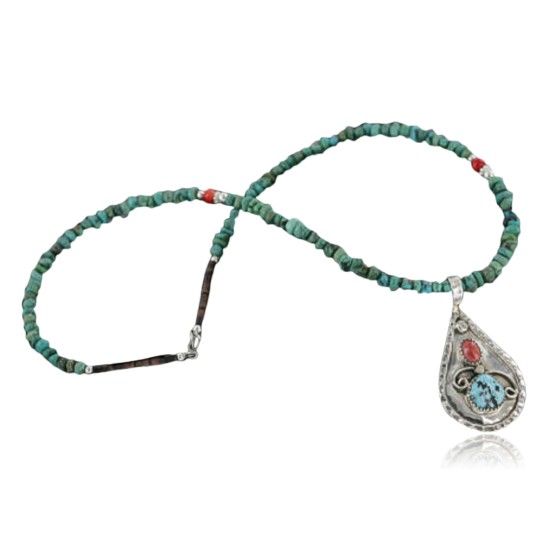 Handmade Certified Authentic Navajo .925 Sterling Silver Natural Spiny Oyster and Turquoise Native American Necklace 370920477498