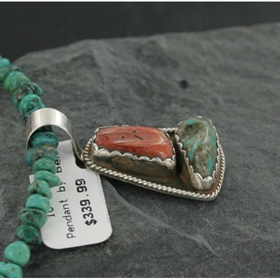 Handmade Certified Authentic Navajo .925 Sterling Silver Natural Spiny Oyster and Turquoise Native American Necklace 370922699027 Handmade Certified Authentic Navajo .925 Sterling Silver Natural Spiny Oyster and Turquoise Native American Necklace 370922699027
