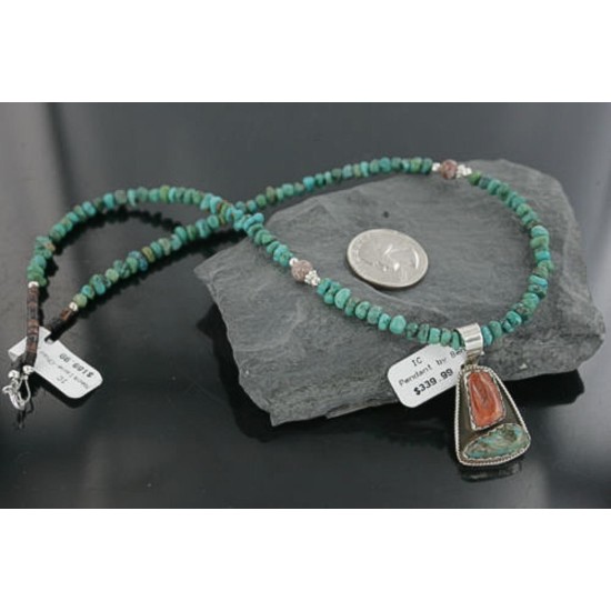 Handmade Certified Authentic Navajo .925 Sterling Silver Natural Spiny Oyster and Turquoise Native American Necklace 370922699027 Handmade Certified Authentic Navajo .925 Sterling Silver Natural Spiny Oyster and Turquoise Native American Necklace 370922699027