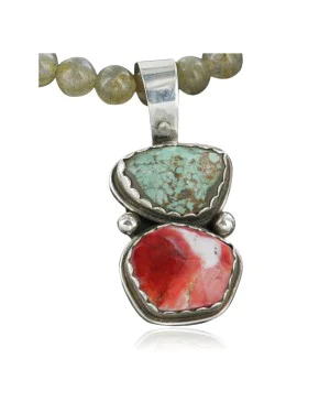 Handmade Certified Authentic Navajo .925 Sterling Silver Natural Spiny Oyster and Turquoise Native American Necklace 370955647393 Handmade Certified Authentic Navajo .925 Sterling Silver Natural Spiny Oyster and Turquoise Native American Necklace 370955647393