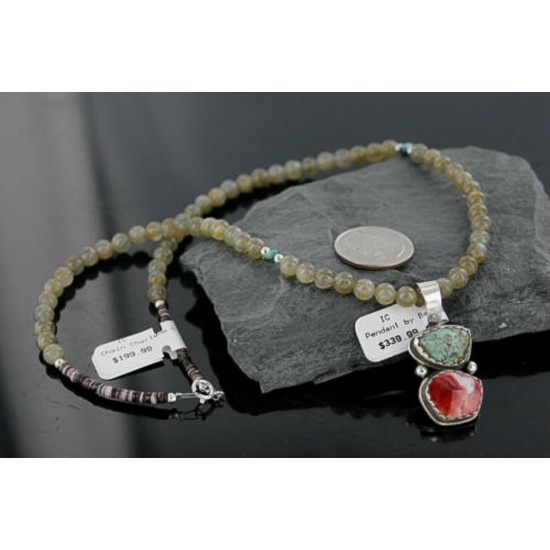 Handmade Certified Authentic Navajo .925 Sterling Silver Natural Spiny Oyster and Turquoise Native American Necklace 370955647393 Handmade Certified Authentic Navajo .925 Sterling Silver Natural Spiny Oyster and Turquoise Native American Necklace 370955647393