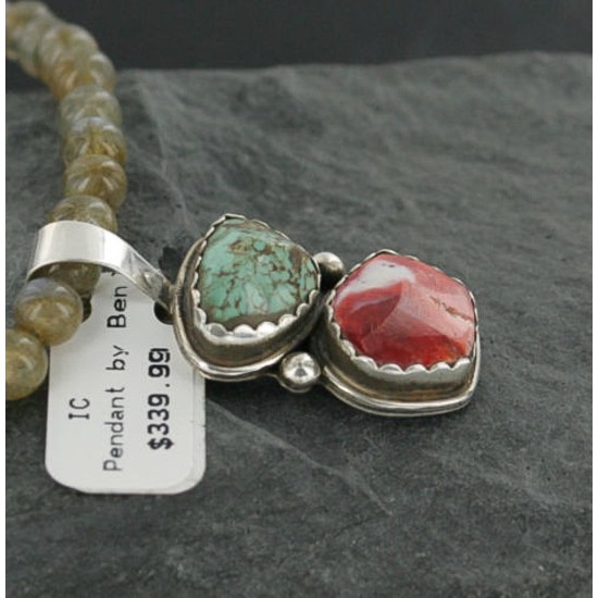 Handmade Certified Authentic Navajo .925 Sterling Silver Natural Spiny Oyster and Turquoise Native American Necklace 370955647393 Handmade Certified Authentic Navajo .925 Sterling Silver Natural Spiny Oyster and Turquoise Native American Necklace 370955647393