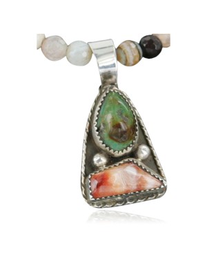 Handmade Certified Authentic Navajo .925 Sterling Silver Natural Spiny Oyster and Turquoise Native American Necklace 370957210200