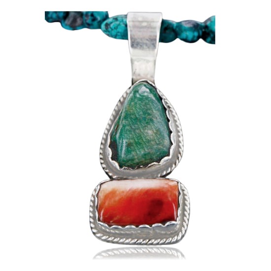 Handmade Certified Authentic Navajo .925 Sterling Silver Natural Spiny Oyster and Turquoise Native American Necklace 370962240512