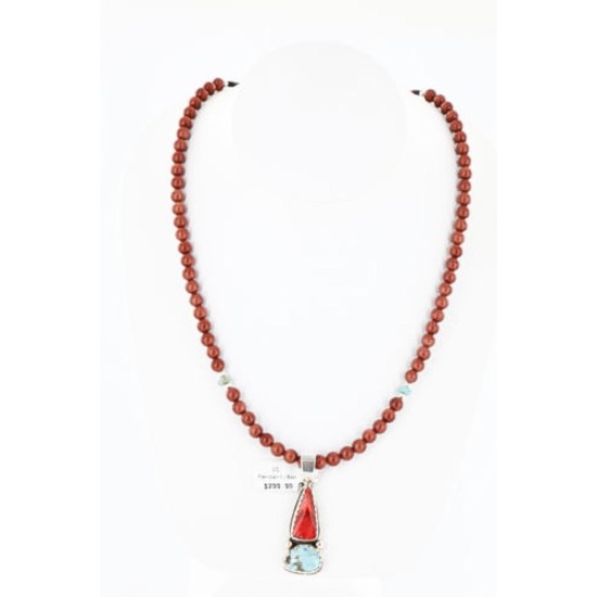 Handmade Certified Authentic Navajo .925 Sterling Silver Natural Spiny Oyster and Turquoise Native American Necklace 370993051520 Handmade Certified Authentic Navajo .925 Sterling Silver Natural Spiny Oyster and Turquoise Native American Necklace 370993051520