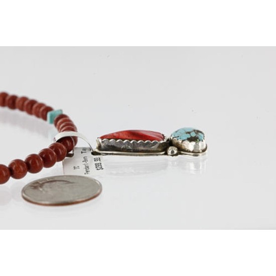 Handmade Certified Authentic Navajo .925 Sterling Silver Natural Spiny Oyster and Turquoise Native American Necklace 370993051520 Handmade Certified Authentic Navajo .925 Sterling Silver Natural Spiny Oyster and Turquoise Native American Necklace 370993051520