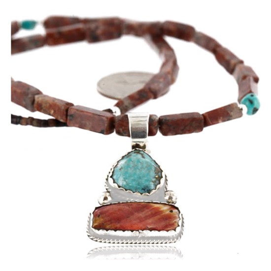 Handmade Certified Authentic Navajo .925 Sterling Silver Natural Spiny Oyster and Turquoise Native American Necklace 370994326643 Handmade Certified Authentic Navajo .925 Sterling Silver Natural Spiny Oyster and Turquoise Native American Necklace 370994326643