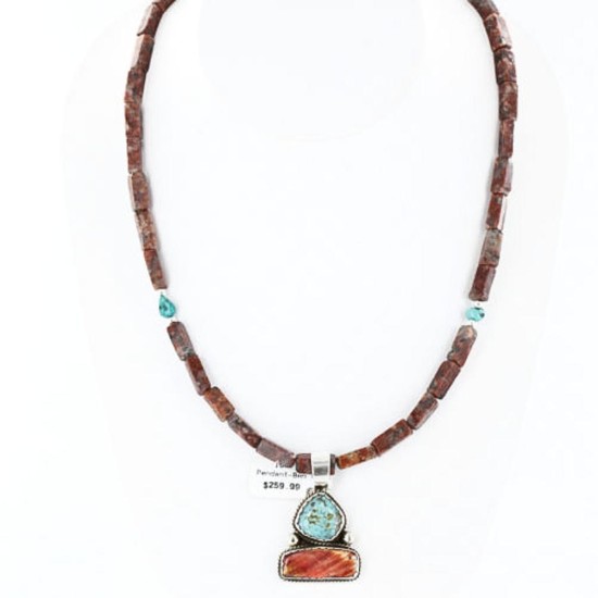 Handmade Certified Authentic Navajo .925 Sterling Silver Natural Spiny Oyster and Turquoise Native American Necklace 370994326643 Handmade Certified Authentic Navajo .925 Sterling Silver Natural Spiny Oyster and Turquoise Native American Necklace 370994326643