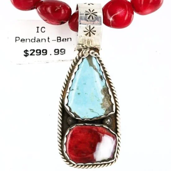 Handmade Certified Authentic Navajo .925 Sterling Silver Natural Spiny Oyster and Turquoise Native American Necklace 370998487541 Handmade Certified Authentic Navajo .925 Sterling Silver Natural Spiny Oyster and Turquoise Native American Necklace 370998487541