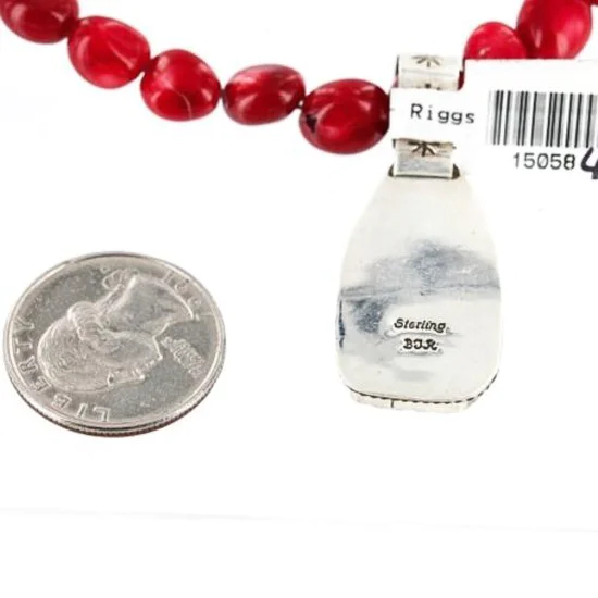 Handmade Certified Authentic Navajo .925 Sterling Silver Natural Spiny Oyster and Turquoise Native American Necklace 370998487541 Handmade Certified Authentic Navajo .925 Sterling Silver Natural Spiny Oyster and Turquoise Native American Necklace 370998487541